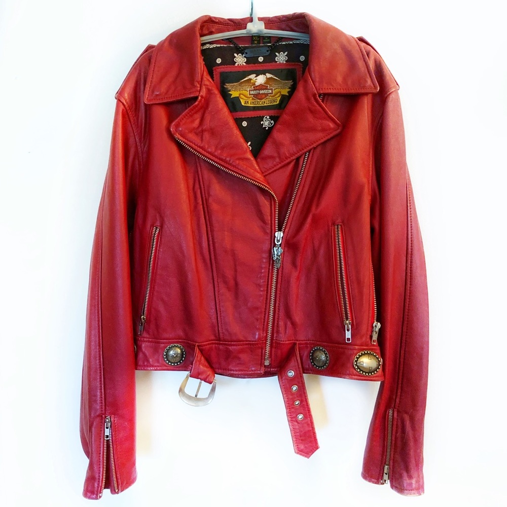 Vintage Cherry Red Leather Harley Davidson Jacket